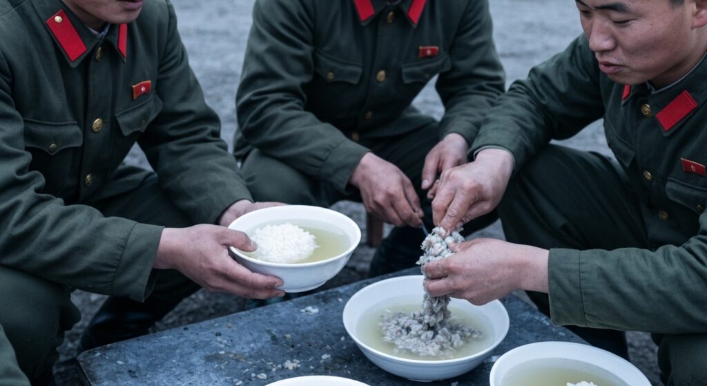 생선을 즙으로 만들어서 맑은 국물에 밥을 말아먹는 북한 군인들